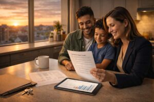 Homeowners reviewing a HELOC application with a financial advisor.