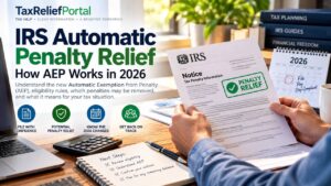 Taxpayer reviewing IRS automatic penalty relief and AEP eligibility