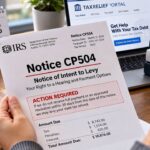 Taxpayer reviewing IRS Notice CP504, a 30-day collection warning, and tax payment options.